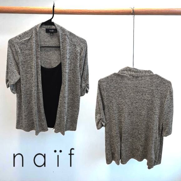 Women’s 3/4 Sleeve Blouse Cardigan Style Black, Gray, White One Piece Medium - Picture 4 of 4